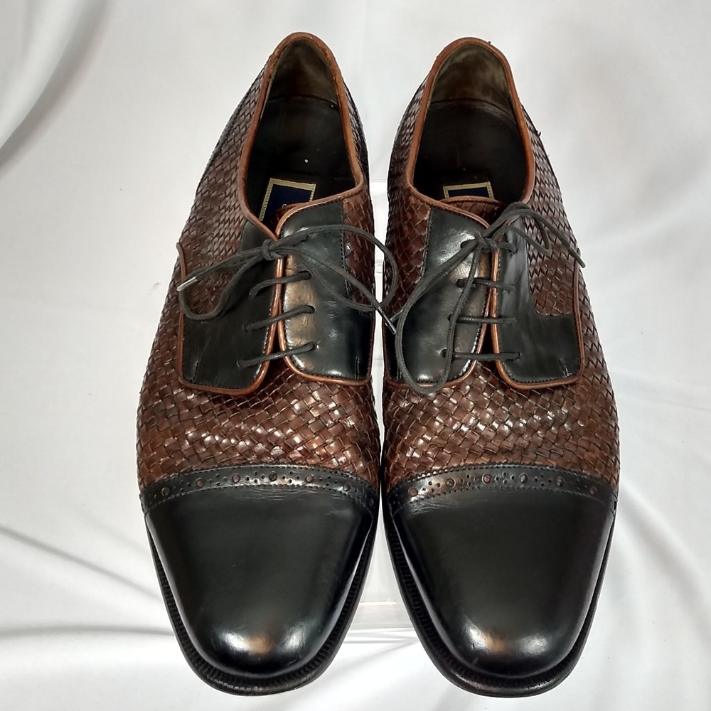 Cole Haan Sz 9.5 Black Toe Brown Woven Leather